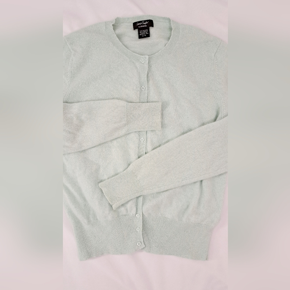 LORD & TAYLOR Mint Green Cashmere Cardigan Sweater - Picture 4 of 15